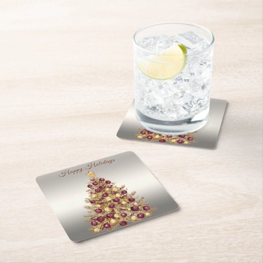 Gouden Bourgondië Kerstboom Vakantie Papieren Onde Kartonnen Onderzetters (Insitu)