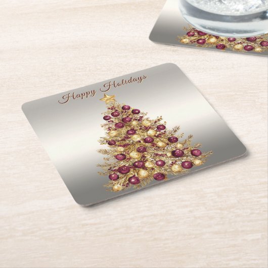 Gouden Bourgondië Kerstboom Vakantie Papieren Onde Kartonnen Onderzetters (Schuin)