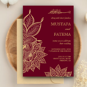 Gouden Bourgondië Mehendi Henna Islamitisch Huweli Kaart