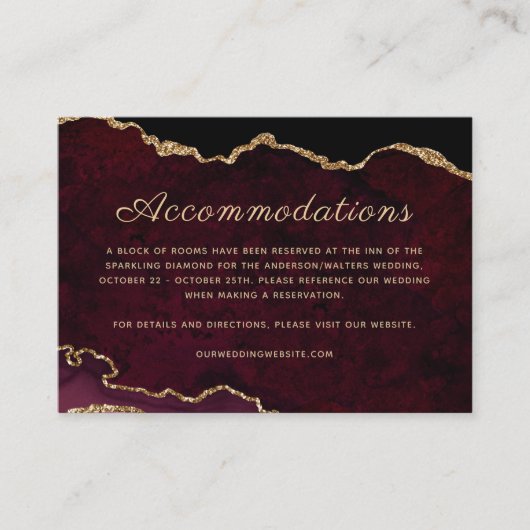 Gouden Bourgondische Agaat Trouwaccommodaties Informatiekaartje (Voorkant)