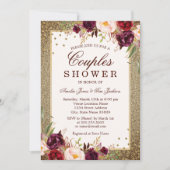 Gouden Bourgondische bloemen Sparkle Couples Douch Kaart (Voorkant)