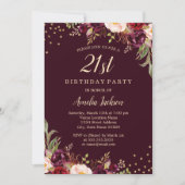 Gouden Bourgondische bloemensprankeling 21ste verj Kaart (Voorkant)