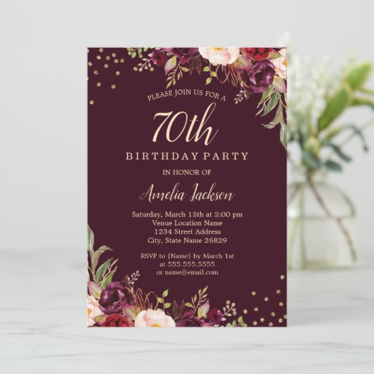 Gouden Bourgondische bloemensprankeling 70ste verj Kaart (Staand voorkant)