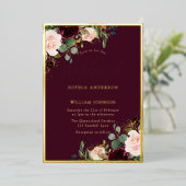 Gouden Bourgondische Floral Lijst Wedding Real Folie Uitnodiging (Staand Voorkant)