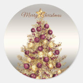 Gouden Bourgondische kerstboom Holiday Classic Rou Ronde Sticker (Voorkant)