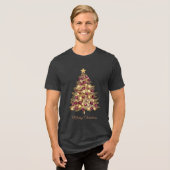 Gouden Bourgondische kerstboom Holiday Mannen T-Sh Tri-Blend Shirt (Voorkant volledig)