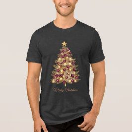 Gouden Bourgondische kerstboom Holiday Mannen T-Sh Tri-Blend Shirt