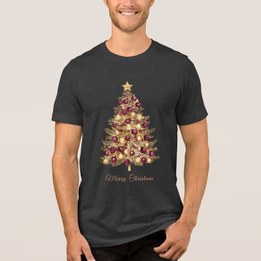 Gouden Bourgondische kerstboom Holiday Mannen T-Sh Tri-Blend Shirt (Voorkant)