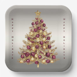 Gouden Bourgondische kerstboom Holiday Paper Bord