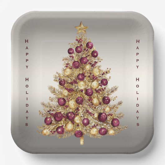Gouden Bourgondische kerstboom Holiday Paper Bord (Voorkant)
