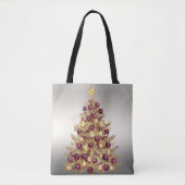 Gouden Bourgondische kerstboom vakantie Canvas tas (Voorkant)