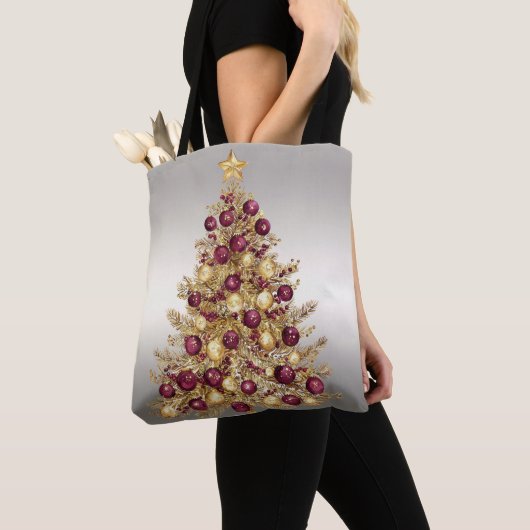 Gouden Bourgondische kerstboom vakantie Canvas tas (Dichtbij)