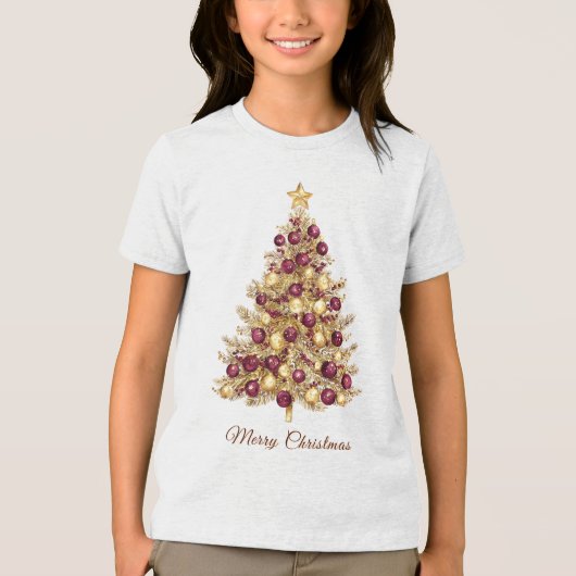 Gouden Bourgondische kerstboom vakantie T-shirt (Voorkant)