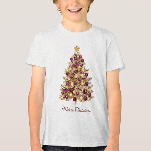 Gouden Bourgondische kerstboom vakantie T-shirt (Voorkant)