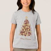 Gouden Bourgondische kerstboomvakantie Tri-Blend Shirt (Voorkant)