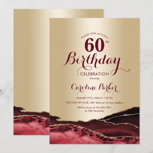 Gouden Bourgondische rode agaat 60e verjaardag Kaart (Voorkant / Achterkant)