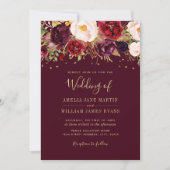 Gouden Bourgondische Sparkling Marsala bruiloft ui Kaart (Voorkant)