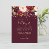 Gouden Bourgondische Sparkling Marsala bruiloft ui Kaart (Staand voorkant)