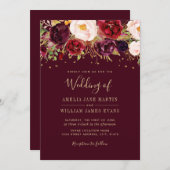 Gouden Bourgondische Sparkling Marsala bruiloft ui Kaart (Voorkant / Achterkant)