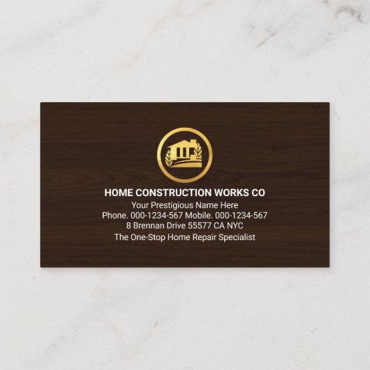 Gouden Bouw Rooftop Handyman Gereedschap Visitekaartje (Achterkant)