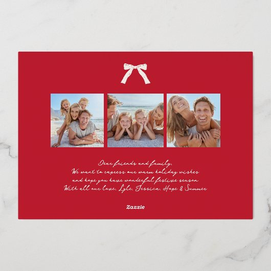 Gouden  Bow Rood Merriest Kerstfoto Folie Feestdagenkaart (Achterkant)
