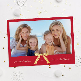 Gouden  Bow Rood Merriest Kerstfoto folie Feestdagenkaart