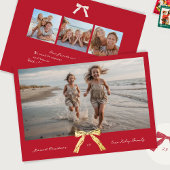 Gouden  Bow Rood Merriest Kerstfoto Folie Feestdagenkaart
