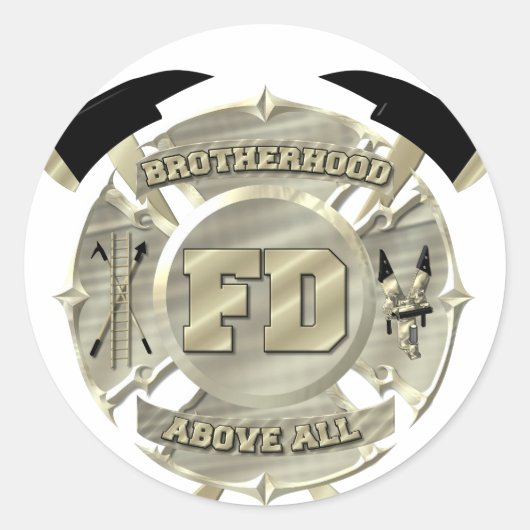 Gouden Brandweerman Brotherhood Symbool Ronde Sticker (Voorkant)