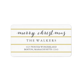 Gouden brede pinstripes Script Vrolijk Kerstfeest Etiket