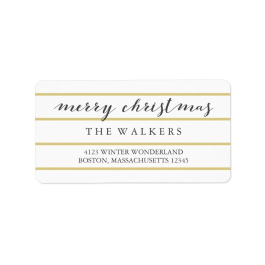 Gouden brede pinstripes Script Vrolijk Kerstfeest Etiket (Voorkant)