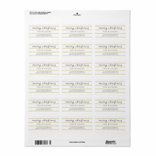 Gouden brede pinstripes Script Vrolijk Kerstfeest Etiket (Full Sheet)