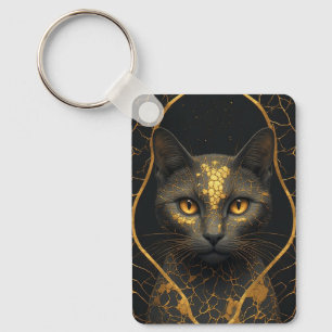 Gouden Breuk Kat Portret Statement Piece ✨ Sleutelhanger