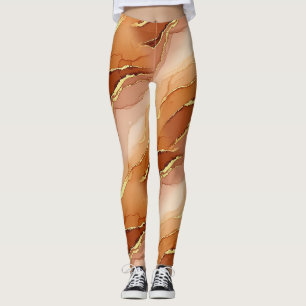 Gouden Breuk Marmer Aardetoon Vloeistof Leggings