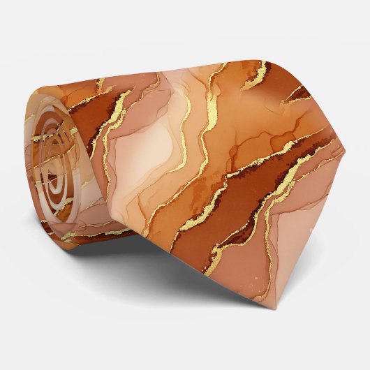 Gouden Breuk Marmer Aardetoon Vloeistof Stropdas (Opgerold)
