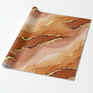 Gouden Breuk Marmer Aardtint Vloeistof Cadeaupapier