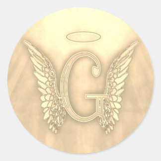 Gouden brief G Engel Monogram Ronde Sticker