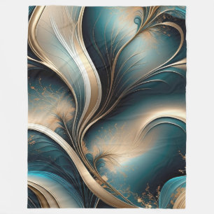 Gouden Bries - Turquoise en Goud Stromende Abstrac Fleece Deken