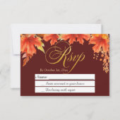 Gouden Brieven Herfst Bloemen Maple Bladeren Huwel RSVP Kaartje (Voorkant)