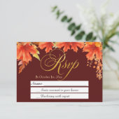 Gouden Brieven Herfst Bloemen Maple Bladeren Huwel RSVP Kaartje (Staand voorkant)