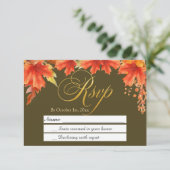 Gouden Brieven Herfst Bloemen Maple Bladeren Huwel RSVP Kaartje (Staand voorkant)