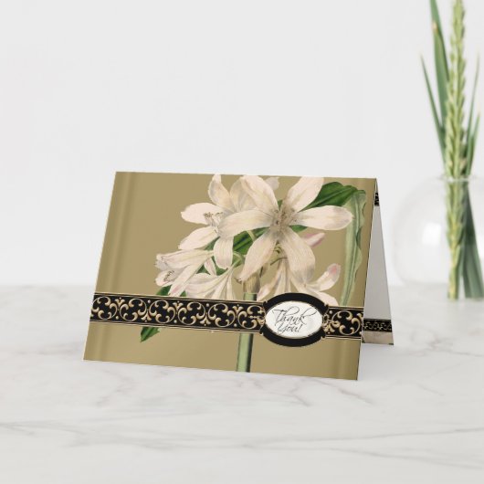 Gouden Brocade Bloemen Formele Elegant Dank u Opme Bedankkaart (Voorkant)