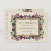 Gouden Brocade Floral Formal Elegant Save the Date Aankondigingskaart (Voorkant / Achterkant)