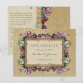 Gouden Brocade Floral Formal Elegant Save the Date Aankondigingskaart (Voorkant / Achterkant)