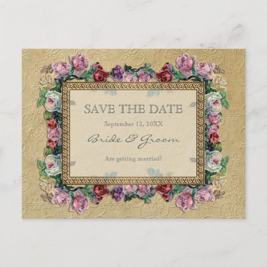 Gouden Brocade Floral Formal Elegant Save the Date Aankondigingskaart (Voorkant)