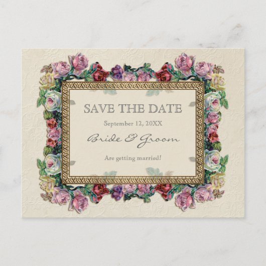 Gouden Brocade Floral Formal Elegant Save the Date Aankondigingskaart (Voorkant)