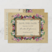Gouden Brocade Floral Formal Elegant Save the Date Aankondigingskaart (Voorkant / Achterkant)
