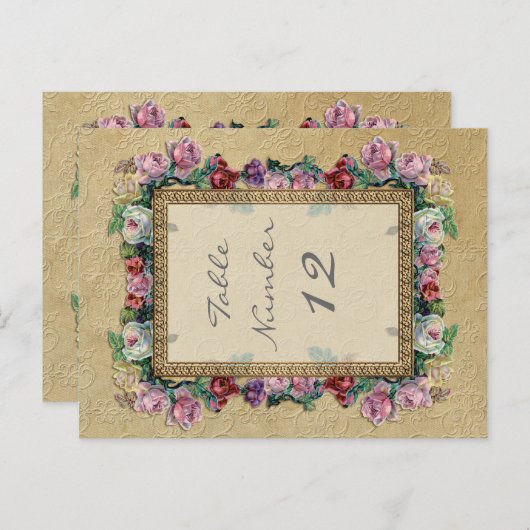 Gouden Brocade Floral Formele Elegante Tafelnummer (Voorkant / Achterkant)