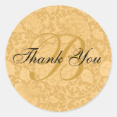 Gouden Brocade Monogram Dank u Ronde Sticker (Voorkant)
