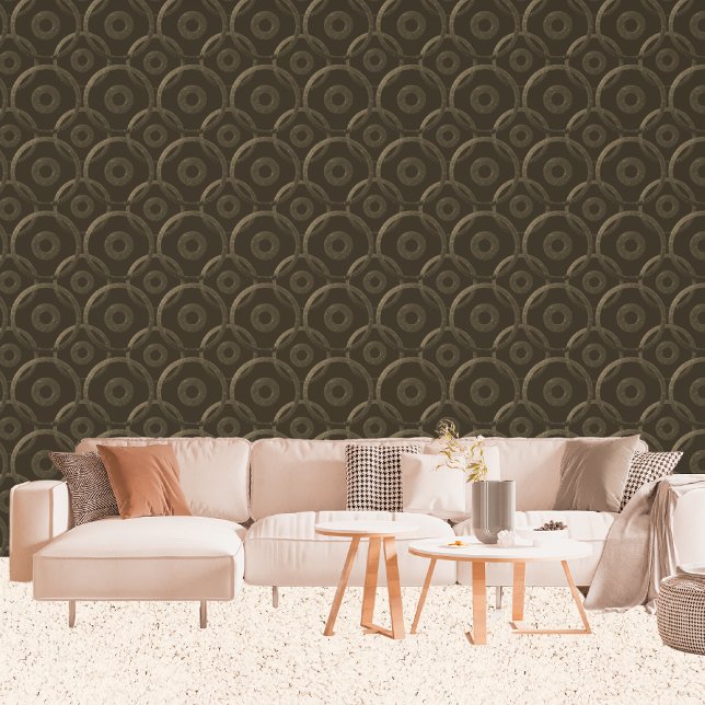 Gouden Brons Geometrische Glitter Cirkels Bruin Behang (Living Room)