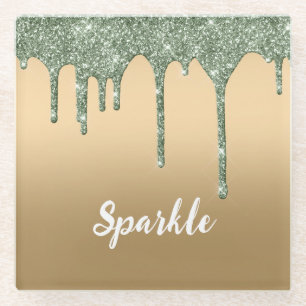 Gouden Brons Groen Glitter Druppels Glazen Onderzetter